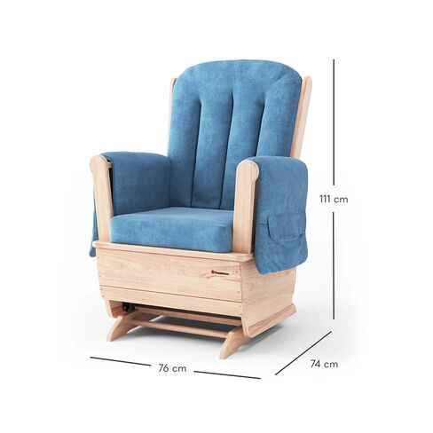 Foundations SafeRocker Standard Glider Rocker - Baby Feeding and Rocking Chair for Nursery, Daycare Environment - Nursery Rocking Chairs with Wood Skirt Base - Blue Microfiber in Kuwait