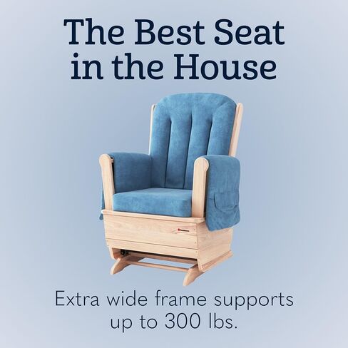 Foundations SafeRocker Standard Glider Rocker - Baby Feeding and Rocking Chair for Nursery, Daycare Environment - Nursery Rocking Chairs with Wood Skirt Base - Blue Microfiber in Kuwait