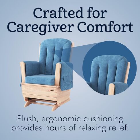 Foundations SafeRocker Standard Glider Rocker - Baby Feeding and Rocking Chair for Nursery, Daycare Environment - Nursery Rocking Chairs with Wood Skirt Base - Blue Microfiber in Kuwait