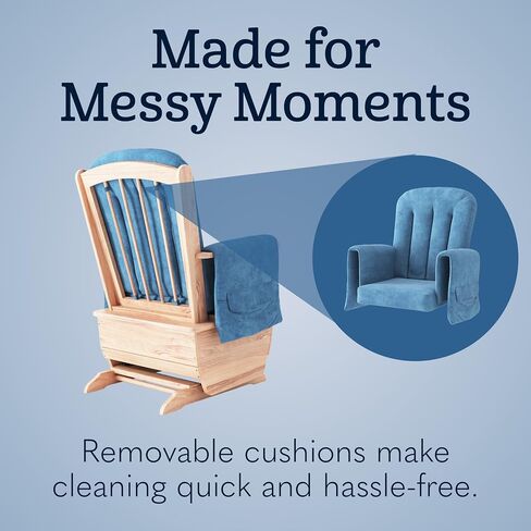 Foundations SafeRocker Standard Glider Rocker - Baby Feeding and Rocking Chair for Nursery, Daycare Environment - Nursery Rocking Chairs with Wood Skirt Base - Blue Microfiber in Kuwait