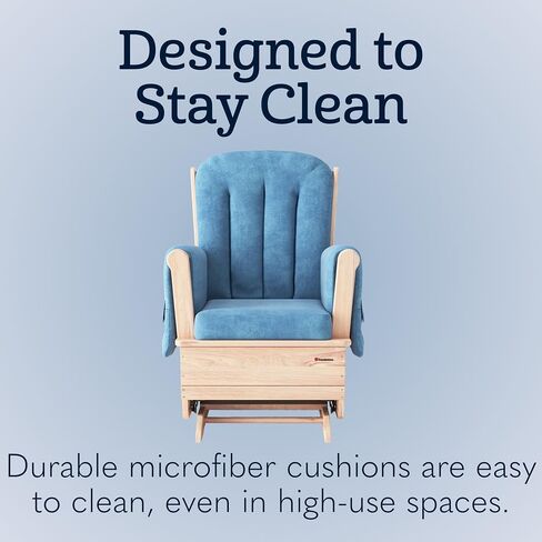 Foundations SafeRocker Standard Glider Rocker - Baby Feeding and Rocking Chair for Nursery, Daycare Environment - Nursery Rocking Chairs with Wood Skirt Base - Blue Microfiber in Kuwait