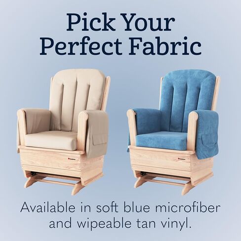 Foundations SafeRocker Standard Glider Rocker - Baby Feeding and Rocking Chair for Nursery, Daycare Environment - Nursery Rocking Chairs with Wood Skirt Base - Blue Microfiber in Kuwait