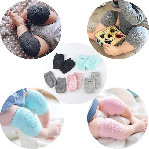 Baby Crawling Anti-Slip Knee Pads, Adjustable Breathable Cotton Baby Toddlers Anti-fall Knee/Elbows Socks Set Unisex, For Babies Infant Toddler Boys And Girls Safety Protector 5 Pairs in Kuwait