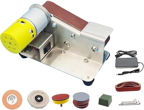 Mini Electric Belt Sander Grinder Set, 110/220 V Bench Belt Sander with Polishing Wheel, Grinding Wheel, Polishing Disc, 10 Sanding Belts for Knife Sharpening, Woodworking in Kuwait