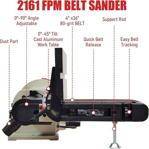 4x36 Belt and 8 Disc Sander Combo with Rotating Base, Dust Collection System, 34" Direct Drive Benchtop for Woodworking - Perfect for DIY and Professional Use in Kuwait