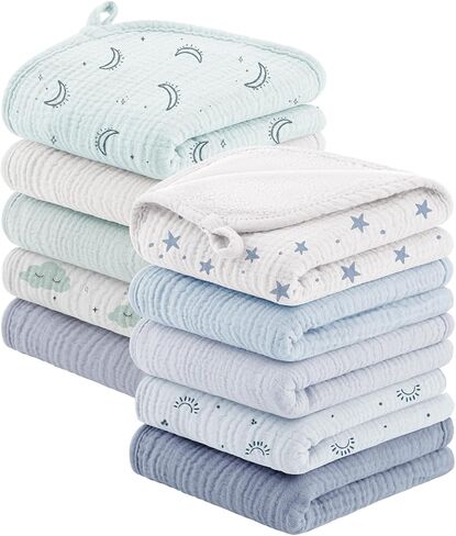 Bearmoss 10 Pack Muslin Burp Cloths, Soft Absorbent Baby Burping Cloths for Unisex Boys and Girls, Newborn Essentials Large Extra Washcloths, 20x10 inches (Pink Purple) in Kuwait