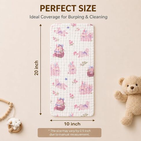 Baby Burp Cloths 5 Pack, 100% Cotton Muslin Burp Cloths, Baby Essentials, 6 Layer Gauze Burp Rags, Soft Absorbent Breathable Newborn Burping Cloths, Multi-Use for Spit Up, Drool & Feeding, 10" x 20" in Kuwait