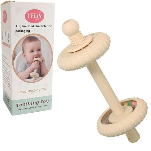 Baby Teething Toys Baby Rattle Teething Straw 3-in-1 Barbell-Shaped | Made from Silicone, Built-in Toothbrush Head and Nipple Shape, Bpa-Free, Phthalate Free, Professionally Certified, Blue in Kuwait