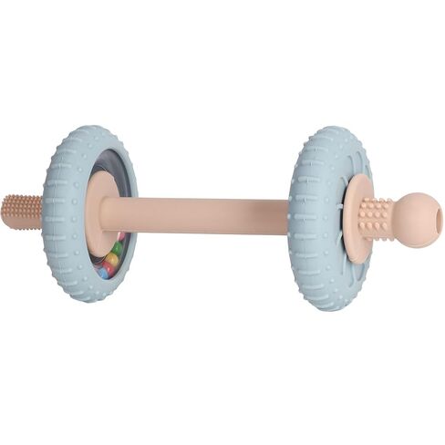 Baby Teething Toys Baby Rattle Teething Straw 3-in-1 Barbell-Shaped | Made from Silicone, Built-in Toothbrush Head and Nipple Shape, Bpa-Free, Phthalate Free, Professionally Certified, Blue in Kuwait