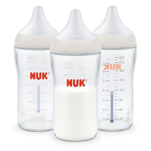 NUK Perfect Match Glass Natural + Anti-Colic Bottle, 4 oz. Glass Baby Bottles with SafeTemp Temperature Indicator, Newborn Essentials, 3-Pack in Kuwait