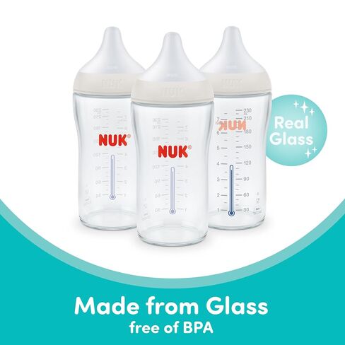 NUK Perfect Match Glass Natural + Anti-Colic Bottle, 4 oz. Glass Baby Bottles with SafeTemp Temperature Indicator, Newborn Essentials, 3-Pack in Kuwait