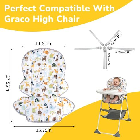 High Chair Cover Replacement Fit for Graco Evenflo with High Chair Straps | Non Slip Waterproof High Chair Insert for Baby Trend Ingenuity, Machine Washable HighChair Cushion with 5 Point Harness Strap in Kuwait