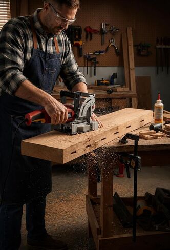 4 in. Biscuit Plate Joiner (Model 68987) 8.5 Amp 11,000 RPM Motor, 1-1/8 in Max Cut Depth, 90° Adjustable Fence, Depth Stops #0#10#20, Dust Port + Bag – Compatible with CHICAGO ELECTRIC POWER TOOLS. in Kuwait