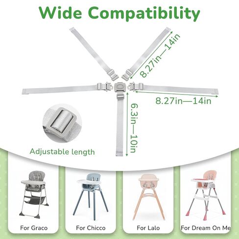 High Chair Straps Replacement Compatible with Graco High Chair | 5 Point Harness, Universal Adjustable Safety Belt, Highchair Accessories, for Most High Chairs in Kuwait