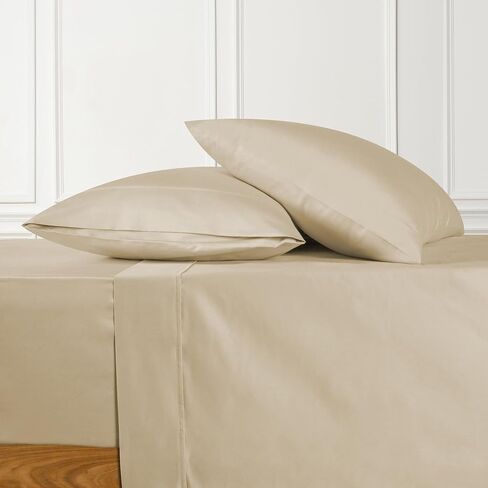 URBANHUT 100% Cotton Sheets Queen Size, for Everyday Use - Sand | 4 Piece Sateen Weave Sheets, Queen Size 16'' Elasticized Deep Pocket Bedsheets, Breathable and Durable in Kuwait