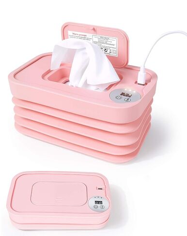 Portable Collapsible Wipes Warmer,Travel USB Wipe Heater,3 Temperature | Even Heating Dispenser with Soft Night Light,Compact Size Fits Most Wipes Brands(No Battery and Adapter) in Kuwait