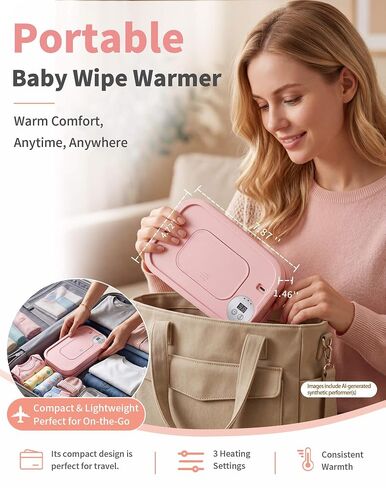 Portable Collapsible Wipes Warmer,Travel USB Wipe Heater,3 Temperature | Even Heating Dispenser with Soft Night Light,Compact Size Fits Most Wipes Brands(No Battery and Adapter) in Kuwait