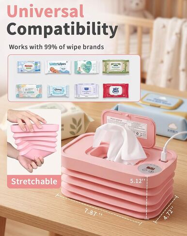 Portable Collapsible Wipes Warmer,Travel USB Wipe Heater,3 Temperature | Even Heating Dispenser with Soft Night Light,Compact Size Fits Most Wipes Brands(No Battery and Adapter) in Kuwait