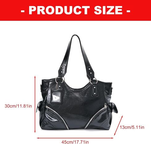Tote Purse Large Capacity Shoulder Handbag with Soft PU Finish, Double Handles, Decorative Front Zippers and Side Pockets for Shopping Large Shoulder Handbag Black Tote Purse Soft PU Bag Zip Detail in Kuwait