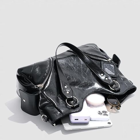 Tote Purse Large Capacity Shoulder Handbag with Soft PU Finish, Double Handles, Decorative Front Zippers and Side Pockets for Shopping Large Shoulder Handbag Black Tote Purse Soft PU Bag Zip Detail in Kuwait