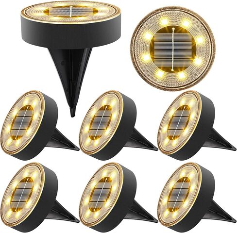 Joomer Solar Ground Lights Outdoor Waterproof, 16 Pack 8 LED, Warm White | Solar Powered Garden Lights Disc Landscape Lighting Outdoor for Patio Pathway Lawn Yard Driveway Walkway outside in Kuwait