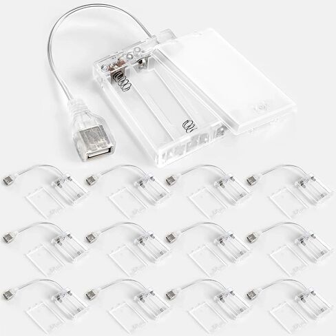 Copkim 12 Pcs USB Battery Pack for LED Lights Portable 5V Battery Pack with Cover for Plug in Lights, 4 AA Holder with Switch for Christmas New Year Neon Signs Outdoor Camping, White in Saudi Arabia