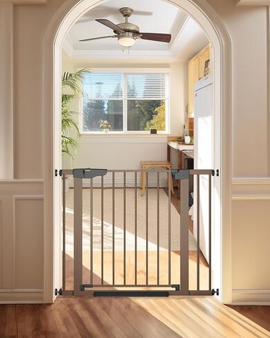 Cumbor 29.7-40.6" Baby Gate for Stairs, Mom's Choice Awards Winner-Dog Gate for Doorways, Pressure Mounted Auto-Close Pet Gates for Dogs Indoor, Safety Child Gate with Easy Walk Thru Door, White in Kuwait