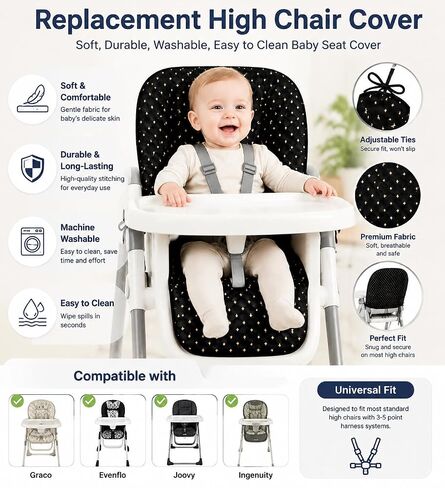 Replacement High Chair Cover, Soft, Durable, Washable, Easy to Clean Baby Seat Cover, Compatible with Graco, Evenflo, Joovy, Ingenuity High Chairs in Kuwait
