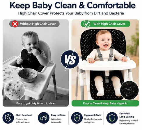 Replacement High Chair Cover, Soft, Durable, Washable, Easy to Clean Baby Seat Cover, Compatible with Graco, Evenflo, Joovy, Ingenuity High Chairs in Kuwait