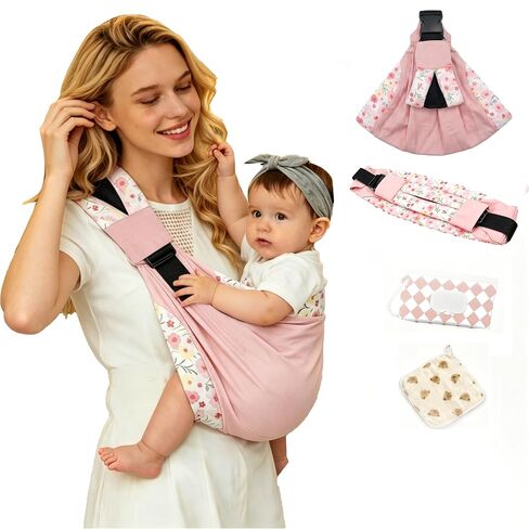 Baby Sling Carrier, Ergonomic M-Leg Soft Cotton Fit with Wide Padded Straps | Dual Lock Buckles, Reinforced Seams, Non-Slip, Back Pain Relief, One-Hand Wear, Padded Leg Openings, Ideal for Home & Outings in Kuwait