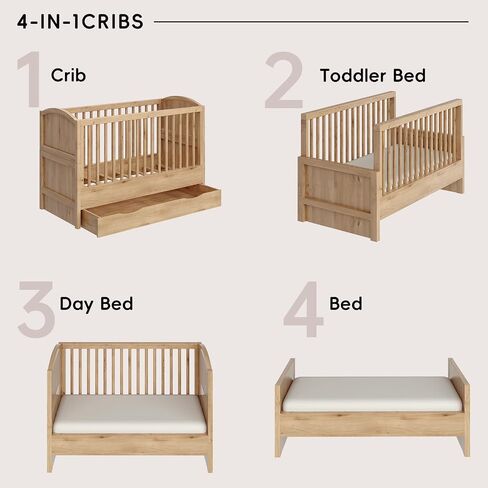 4-in-1 Convertible Crib, Converts to Toddler Bed and Full Bed in Kuwait