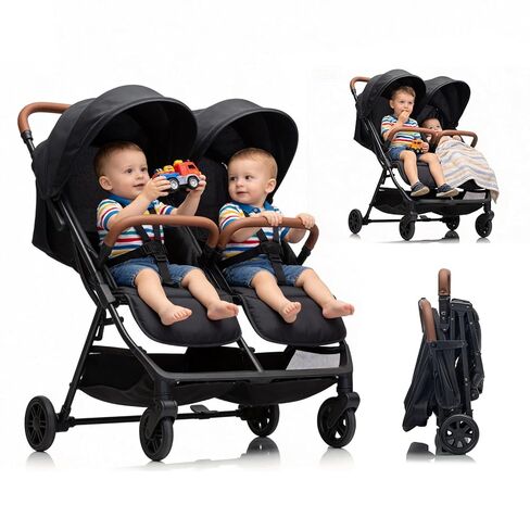 Twin Stroller for 2 Kids,30.5" Wide Side-by-Side Double Stroller with Independent Recline & 5-Point Harness, Ultra-Lightweight 25lbs,UPF 50+ Canopy, All-Terrain Wheels, Fits Doorways & Disney in Kuwait