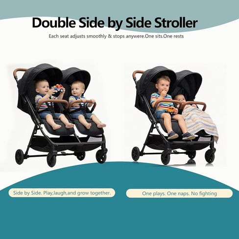 Twin Stroller for 2 Kids,30.5" Wide Side-by-Side Double Stroller with Independent Recline & 5-Point Harness, Ultra-Lightweight 25lbs,UPF 50+ Canopy, All-Terrain Wheels, Fits Doorways & Disney in Kuwait