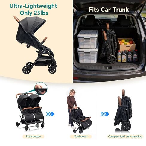 Twin Stroller for 2 Kids,30.5" Wide Side-by-Side Double Stroller with Independent Recline & 5-Point Harness, Ultra-Lightweight 25lbs,UPF 50+ Canopy, All-Terrain Wheels, Fits Doorways & Disney in Kuwait