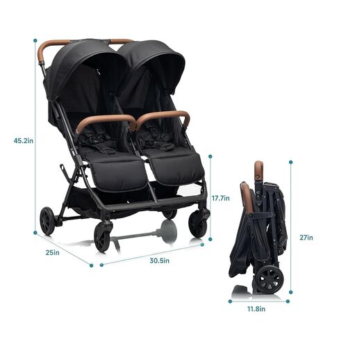 Twin Stroller for 2 Kids,30.5" Wide Side-by-Side Double Stroller with Independent Recline & 5-Point Harness, Ultra-Lightweight 25lbs,UPF 50+ Canopy, All-Terrain Wheels, Fits Doorways & Disney in Kuwait