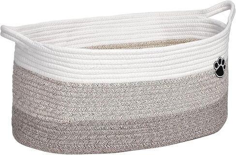 Optish 40L Extra Large Dog Toy Basket, XL Toy Storage Box and Bin with Handles, 20" x 14" x 9" Woven Cotton Rope Foldable Basket for Blankets, Living Room, Bedroom, Home Decor, Black & Brown in Kuwait