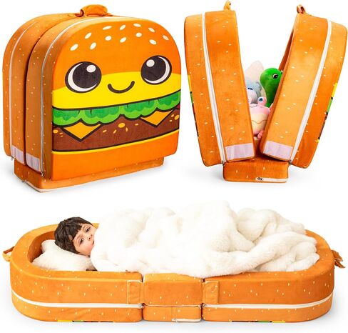 Toddler Travel Bed – Foldable Foam Floor Bed with Safety Rails for Ages 2-6 | Made With 2.75" High-Density Foam | Firm Raised Safety Rails Prevent Rollover | Machine Washable Cover in Kuwait