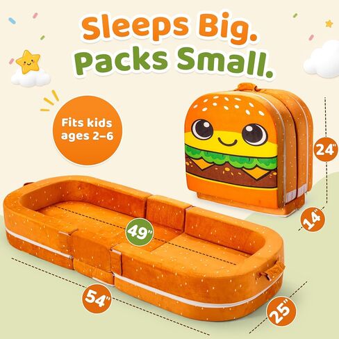 Toddler Travel Bed – Foldable Foam Floor Bed with Safety Rails for Ages 2-6 | Made With 2.75" High-Density Foam | Firm Raised Safety Rails Prevent Rollover | Machine Washable Cover in Kuwait