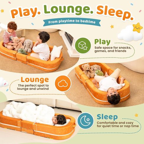 Toddler Travel Bed – Foldable Foam Floor Bed with Safety Rails for Ages 2-6 | Made With 2.75" High-Density Foam | Firm Raised Safety Rails Prevent Rollover | Machine Washable Cover in Kuwait