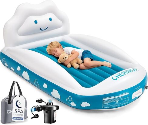 CHERIMOR Inflatable Toddler Travel Bed with 4-Sided Safety Bumpers, Portable Toddler Bed with Fast-Inflation Pump, Kids Air Mattress for Travel Sleepovers, Blow Up Mattress for Home & Grandma’s House in Kuwait
