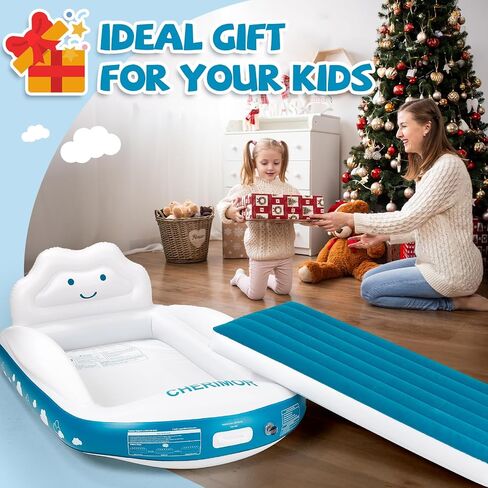 CHERIMOR Inflatable Toddler Travel Bed with 4-Sided Safety Bumpers, Portable Toddler Bed with Fast-Inflation Pump, Kids Air Mattress for Travel Sleepovers, Blow Up Mattress for Home & Grandma’s House in Kuwait