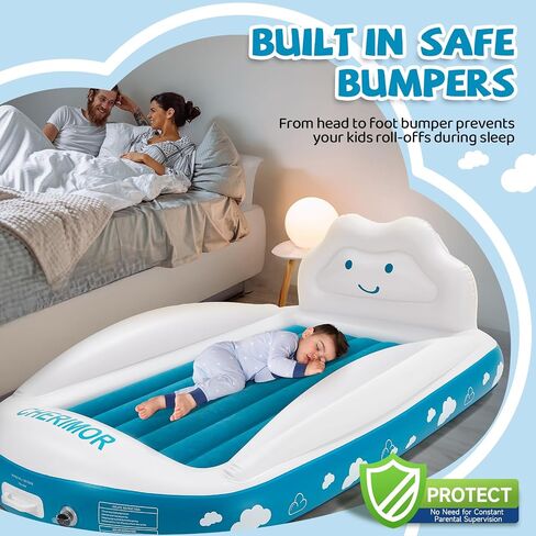 CHERIMOR Inflatable Toddler Travel Bed with 4-Sided Safety Bumpers, Portable Toddler Bed with Fast-Inflation Pump, Kids Air Mattress for Travel Sleepovers, Blow Up Mattress for Home & Grandma’s House in Kuwait