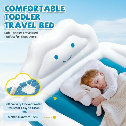 CHERIMOR Inflatable Toddler Travel Bed with 4-Sided Safety Bumpers, Portable Toddler Bed with Fast-Inflation Pump, Kids Air Mattress for Travel Sleepovers, Blow Up Mattress for Home & Grandma’s House in Kuwait