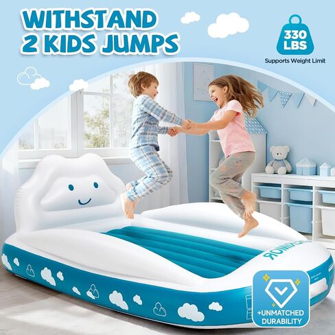 CHERIMOR Inflatable Toddler Travel Bed with 4-Sided Safety Bumpers, Portable Toddler Bed with Fast-Inflation Pump, Kids Air Mattress for Travel Sleepovers, Blow Up Mattress for Home & Grandma’s House in Kuwait