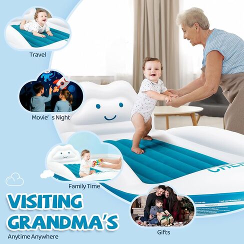 CHERIMOR Inflatable Toddler Travel Bed with 4-Sided Safety Bumpers, Portable Toddler Bed with Fast-Inflation Pump, Kids Air Mattress for Travel Sleepovers, Blow Up Mattress for Home & Grandma’s House in Kuwait