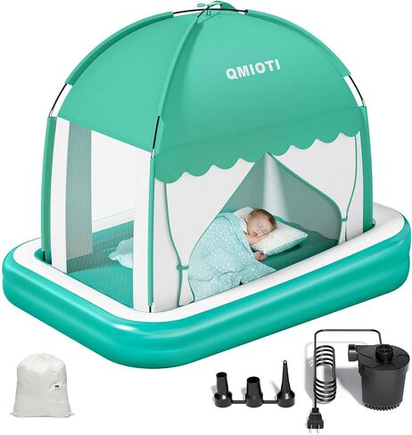 Inflatable Toddler Travel Bed with Tent, Portable Kids Air Mattress | Blow Up Portable Travel Toddler Bed with Safety Bumpers for Home, Traveling, Camping, with Fast Pump Inflation in Kuwait