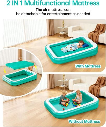 Inflatable Toddler Travel Bed with Tent, Portable Kids Air Mattress | Blow Up Portable Travel Toddler Bed with Safety Bumpers for Home, Traveling, Camping, with Fast Pump Inflation in Kuwait
