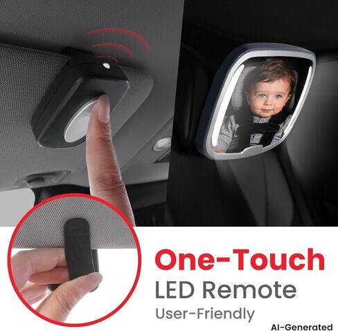 Baby Car Mirror With Light & Remote Control, Baby Car Mirror with Light, Rear Facing Baby Car Seat Mirror with 360° Rotation Design Wide View Shatterproof Long Lasting Battery in Kuwait