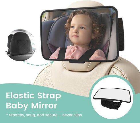 Baby Car Mirror for Fixed Headrest, Shatterproof Car Seat Mirror for Baby Rear Facing, Clear Wide View Non-Slip Shake-Proof Infant Car Mirror for Back Seat, Tesla Compatible Newborn Must Haves（Black） in Kuwait