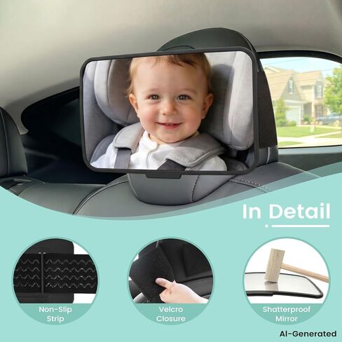 Baby Car Mirror for Fixed Headrest, Shatterproof Car Seat Mirror for Baby Rear Facing, Clear Wide View Non-Slip Shake-Proof Infant Car Mirror for Back Seat, Tesla Compatible Newborn Must Haves（Black） in Kuwait